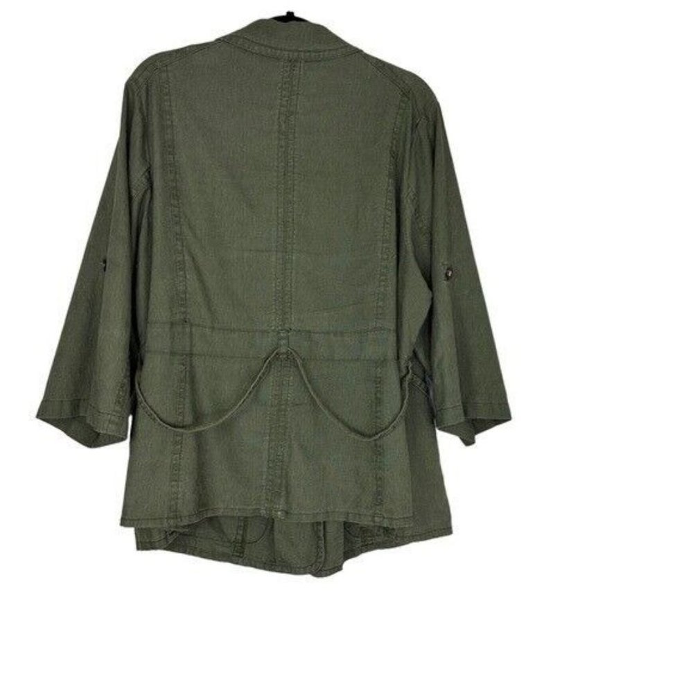 LANE Bryant Linen Green Utility Rollup Sleeves Jacket Size 20 - Picture 2 of 7
